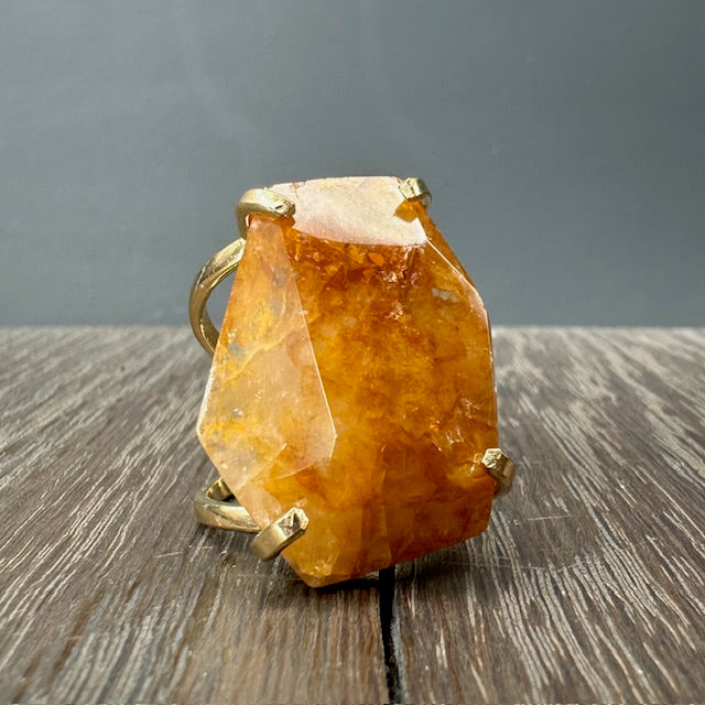 Freeform citrine ring - gold tone