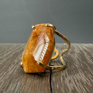 Freeform citrine ring - gold tone