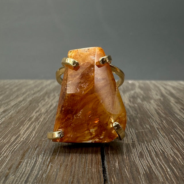 Freeform citrine ring - gold tone