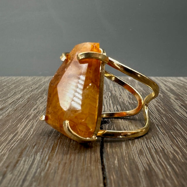 Freeform citrine ring - gold tone