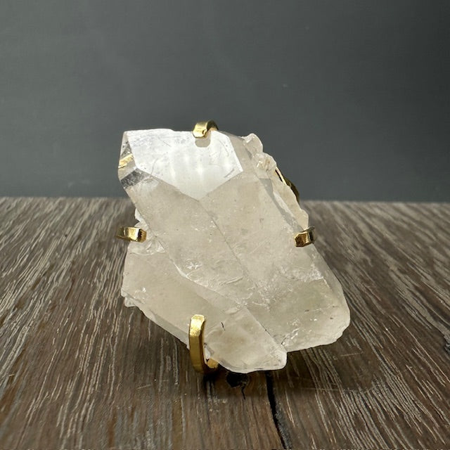 Crystal quartz cuff ring- Gold tone