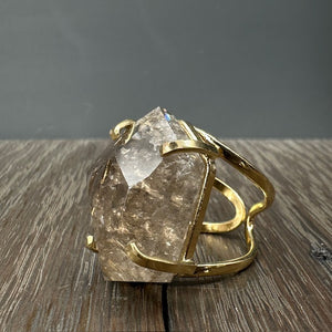 Freeform Smoky quartz ring - gold tone