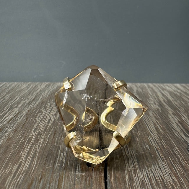 Freeform Smoky quartz ring - gold tone