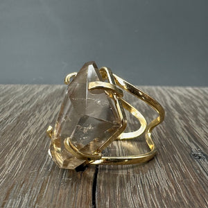 Freeform Smoky quartz ring - gold tone