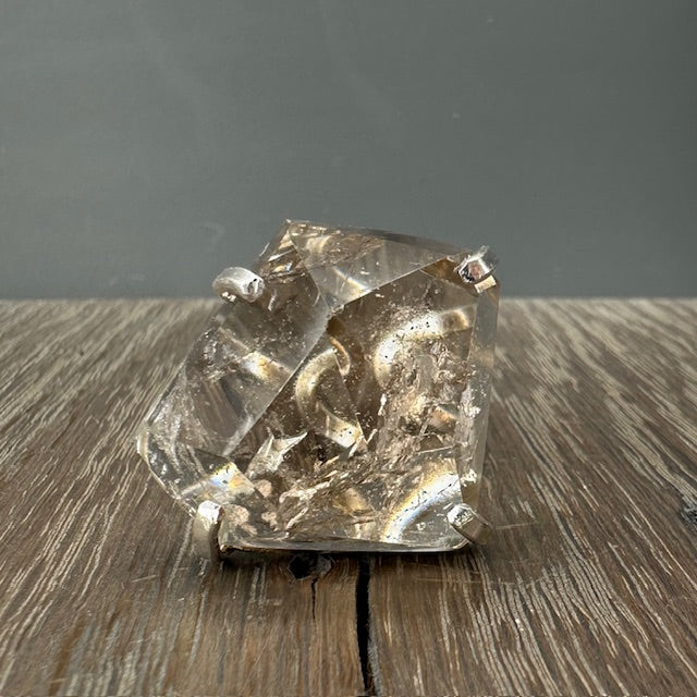 Freeform smoky quartz ring - silver tone