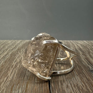 Freeform Smoky quartz ring - gold tone