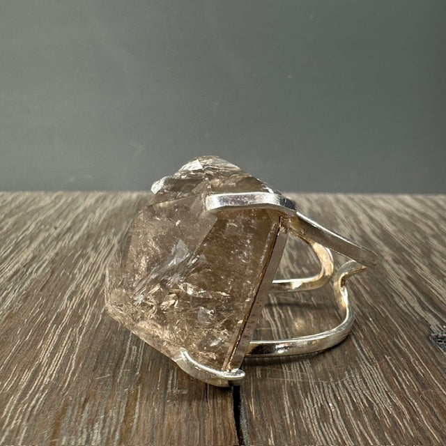 Freeform smoky quartz ring - silver tone