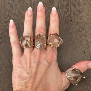 Freeform smoky quartz ring - silver tone