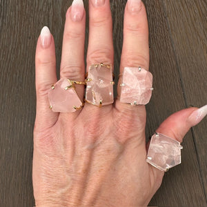 Freeform rose quartz ring - gold tone