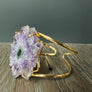 Amethyst crystal flower cuff bracelet  -gold tone
