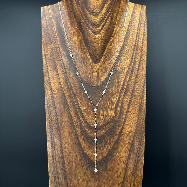 Pavé cz diamond shaped Y necklace - sterling silver