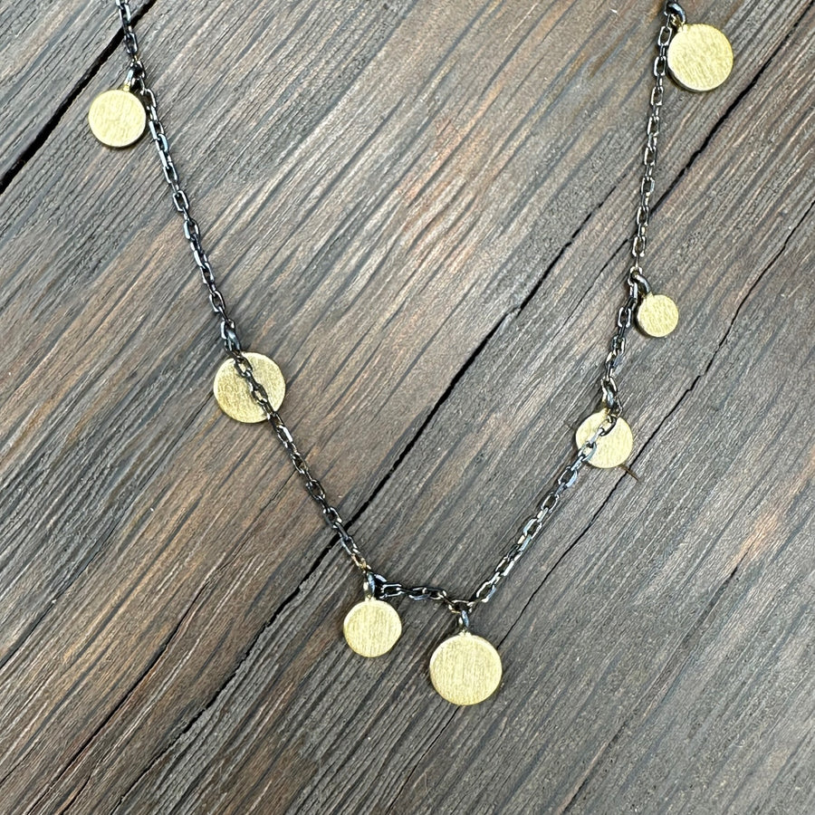 Mixed metal tiny round necklace - gunmetal and gold vermeil