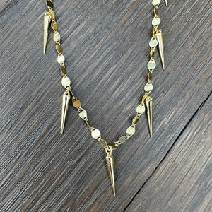 Tiny spike on connecting coins necklace - sterling silver, gold vermeil