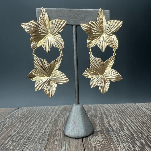 Double orchid flower earring - silver, gold