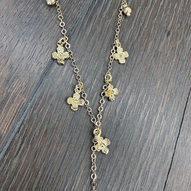 Tiny bloom Y necklace - gold