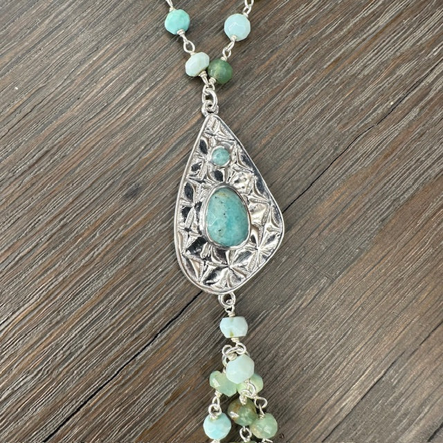 Amazonite statement y necklace - sterling silver