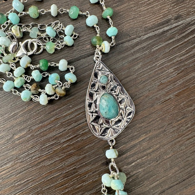 Amazonite statement y necklace - sterling silver