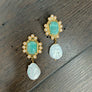 Amazonite earrings and freshwater Pearl drops - gold