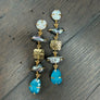 Freshwater pearl and cat eye earring - gold