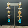Freshwater pearl and cat eye earring - gold