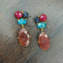 Sodalite, turquoise, quartz earrings - gold