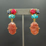 Sodalite, turquoise, quartz earrings - gold