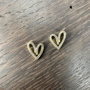 Stylized heart pave stud earrings - gold, silver