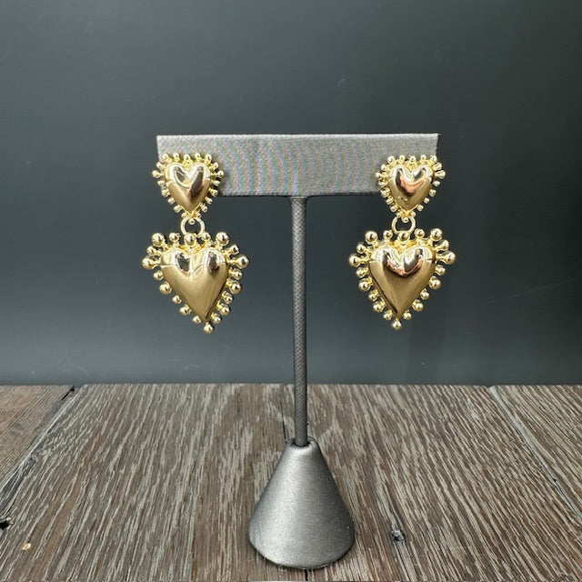 Double beaded heart earrings - gold
