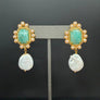 Amazonite earrings and freshwater Pearl drops - gold - Renee Piatt Collection