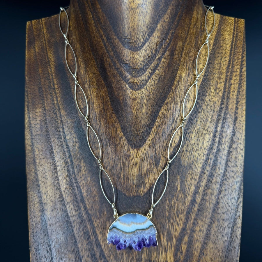 Amethyst slice marquis necklace - gold - Renee Piatt Collection