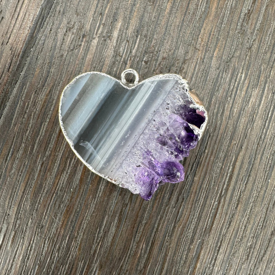 Amethyst slice reversible wrap and toggle necklace - silver tone - Renee Piatt Collection