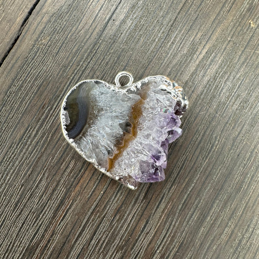 Amethyst slice reversible wrap and toggle necklace - silver tone - Renee Piatt Collection