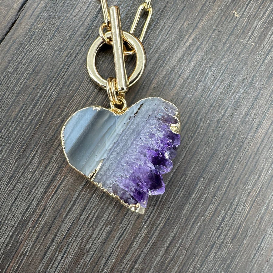 Amethyst slice wrap and toggle necklace - gold tone - Renee Piatt Collection