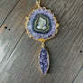 Amethyst/jasper stalactite slice and druzy necklace - gold - Renee Piatt Collection