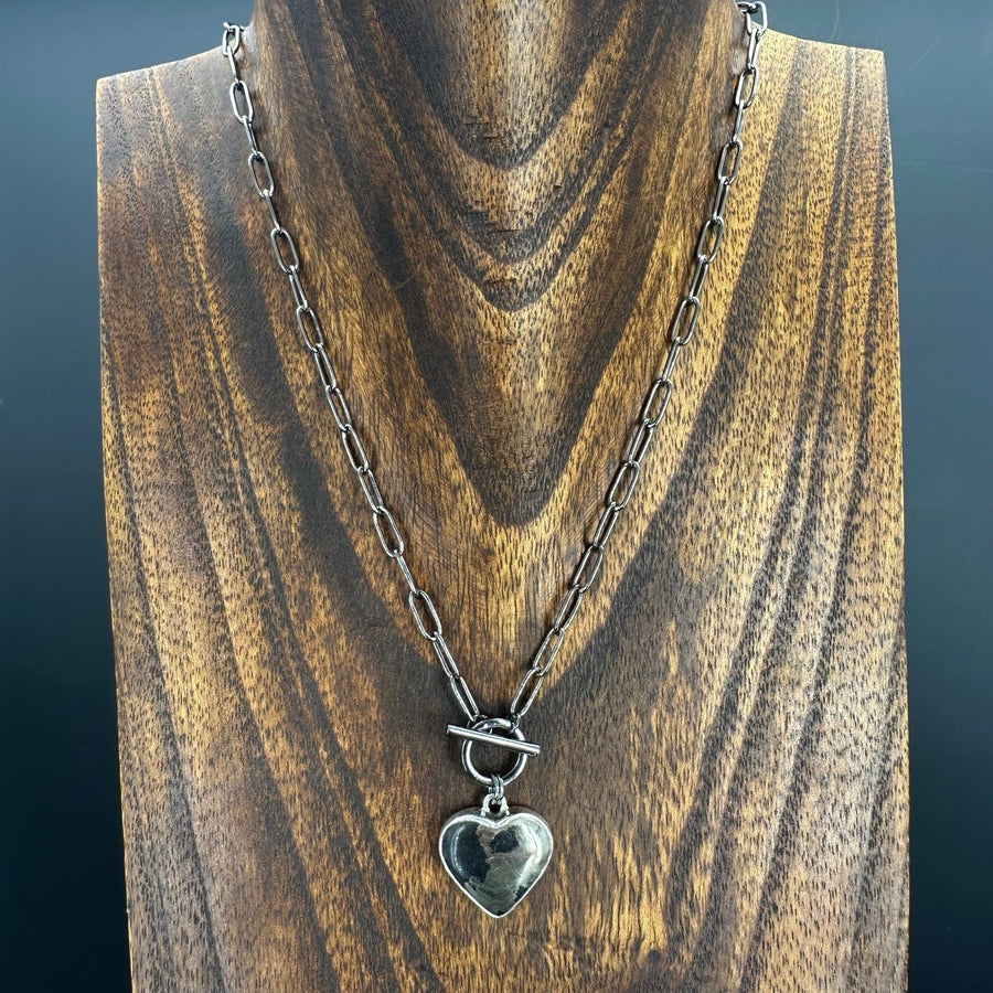 Apache gold heart necklace - gunmetal - Renee Piatt Collection
