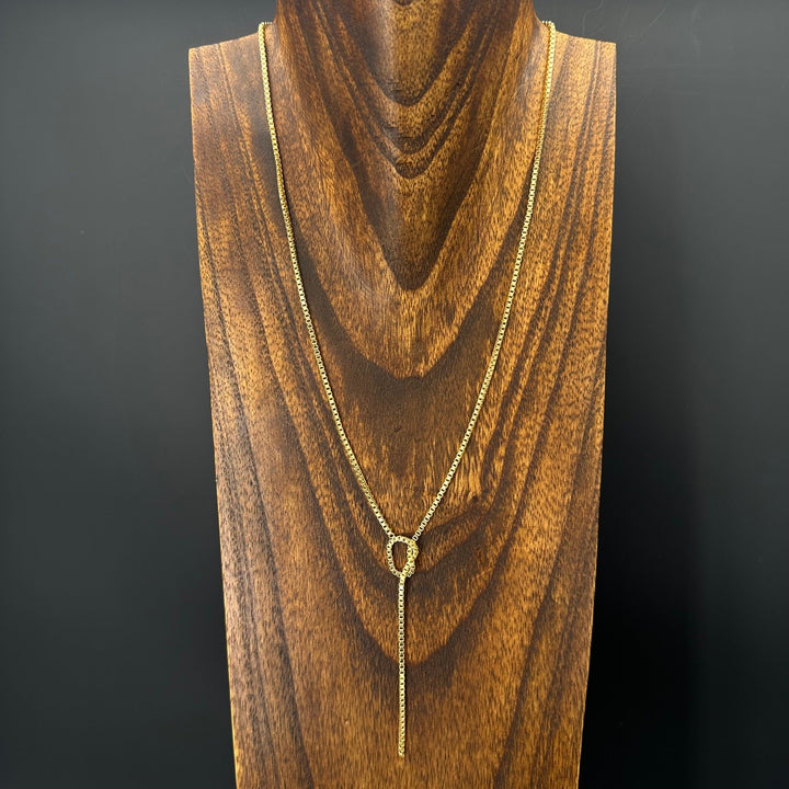 Box chain Y necklace with knot accent - gold vermeil - Renee Piatt Collection