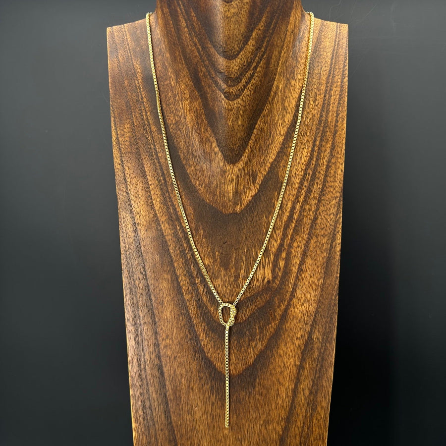 Box chain Y necklace with knot accent - gold vermeil - Renee Piatt Collection