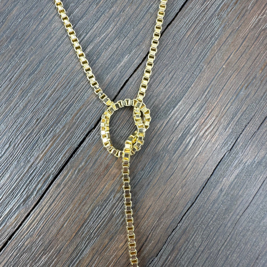 Box chain Y necklace with knot accent - gold vermeil - Renee Piatt Collection