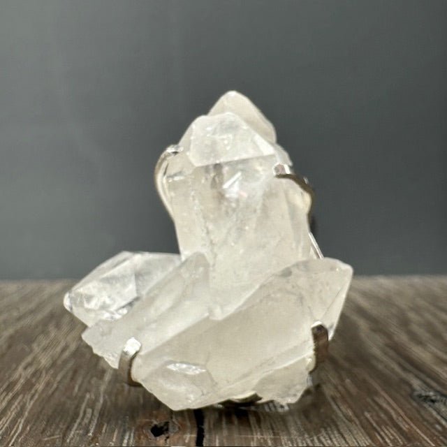 Crystal quartz cluster cuff ring - silver tone - Renee Piatt Collection