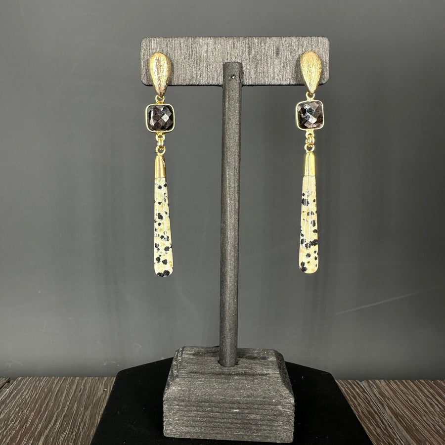 Dalmatian jasper and onyx earring - gold - Renee Piatt Collection