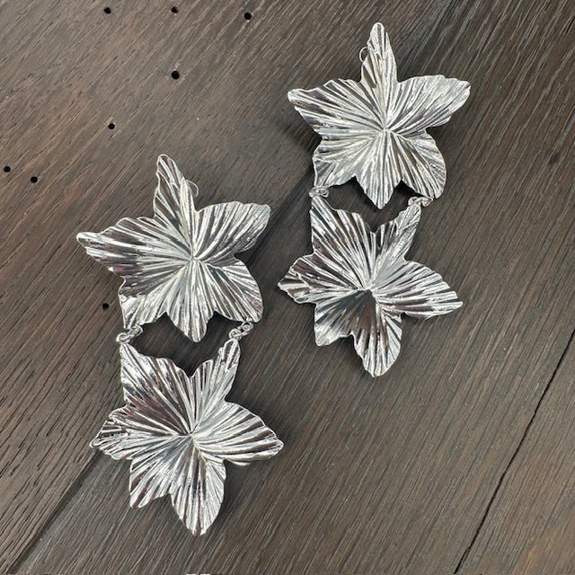 Double orchid flower earring - silver, gold - Renee Piatt Collection