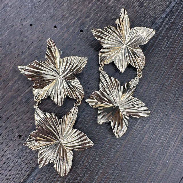 Double orchid flower earring - silver, gold - Renee Piatt Collection