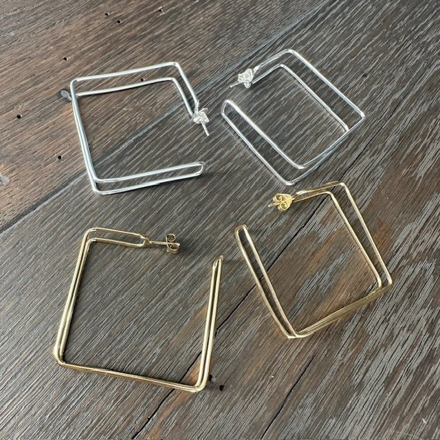 Double square hoop - silver, gold - Renee Piatt Collection
