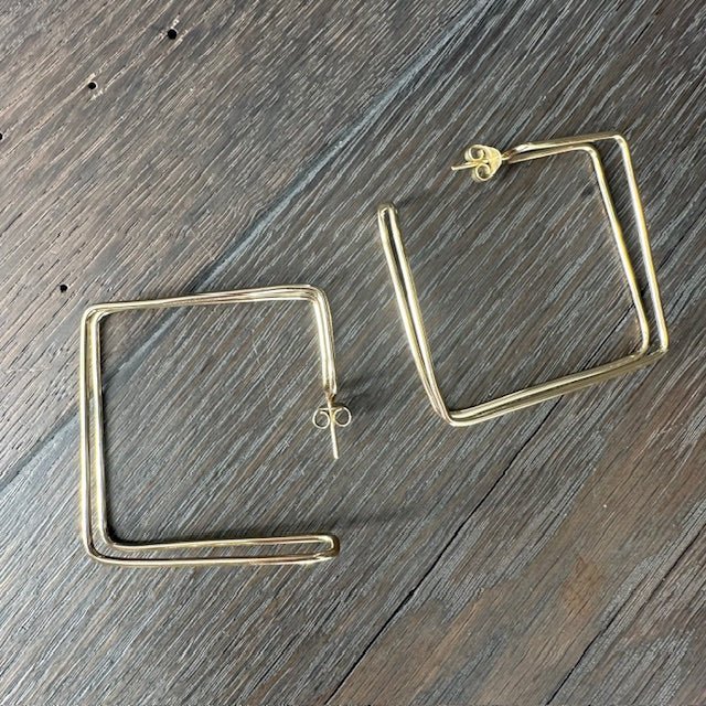 Double square hoop - silver, gold - Renee Piatt Collection