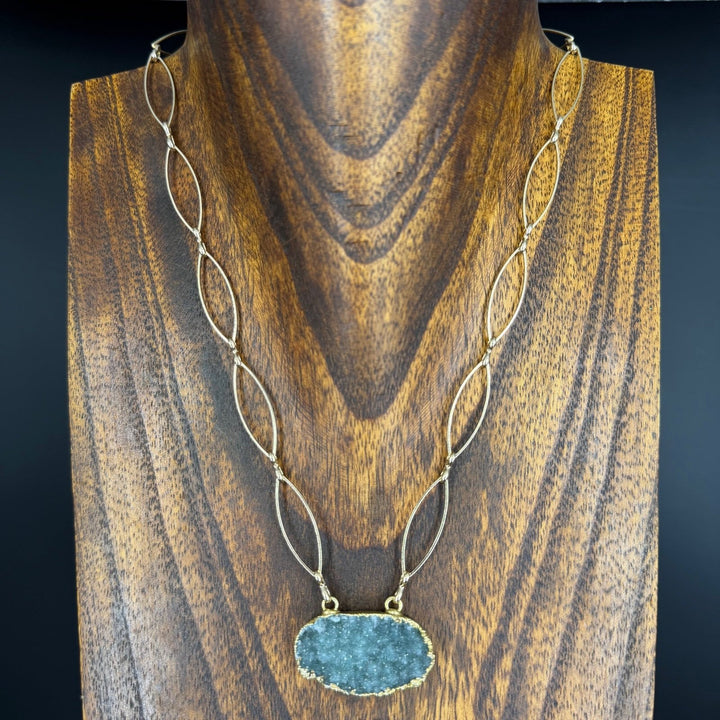 Druzy disc necklace - gold - Renee Piatt Collection