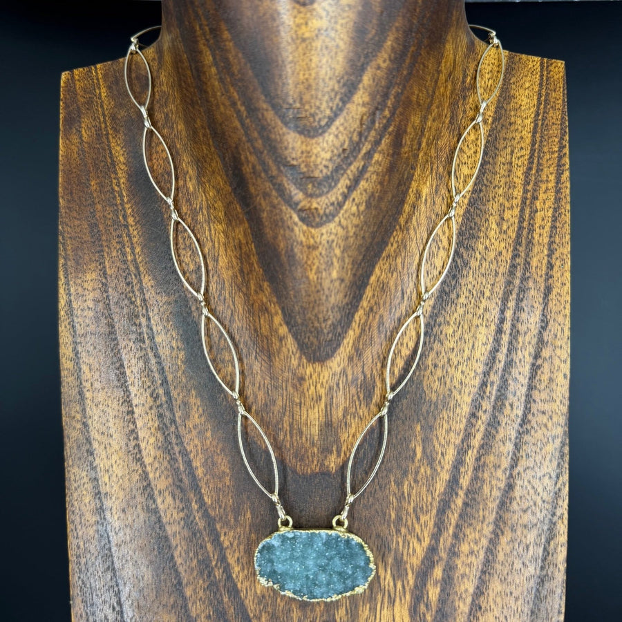 Druzy disc necklace - gold - Renee Piatt Collection