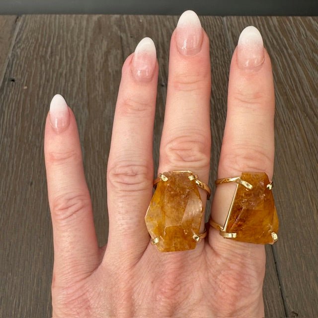 Freeform citrine ring - gold tone - Renee Piatt Collection