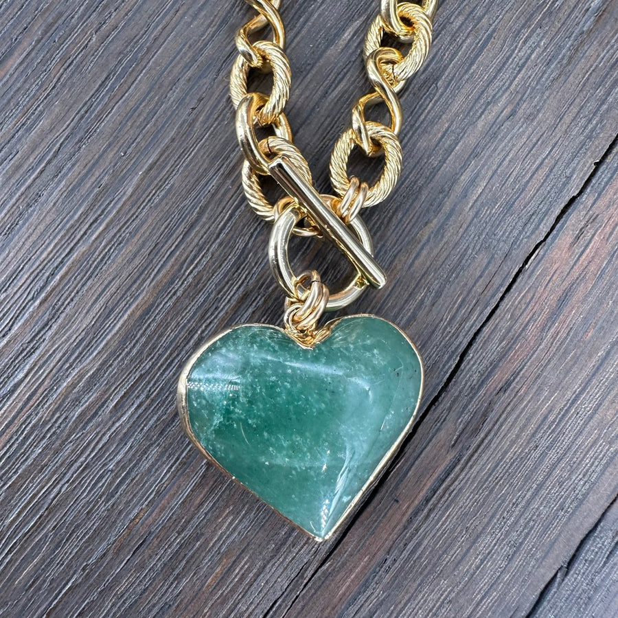 Gemstone heart "wrap and toggle" necklace - Gold - Renee Piatt Collection