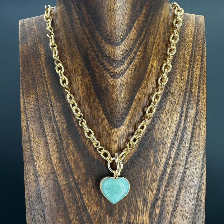 Gemstone heart "wrap and toggle" necklace - Gold - Renee Piatt Collection