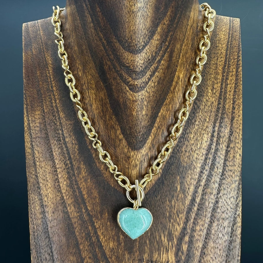 Gemstone heart "wrap and toggle" necklace - Gold - Renee Piatt Collection
